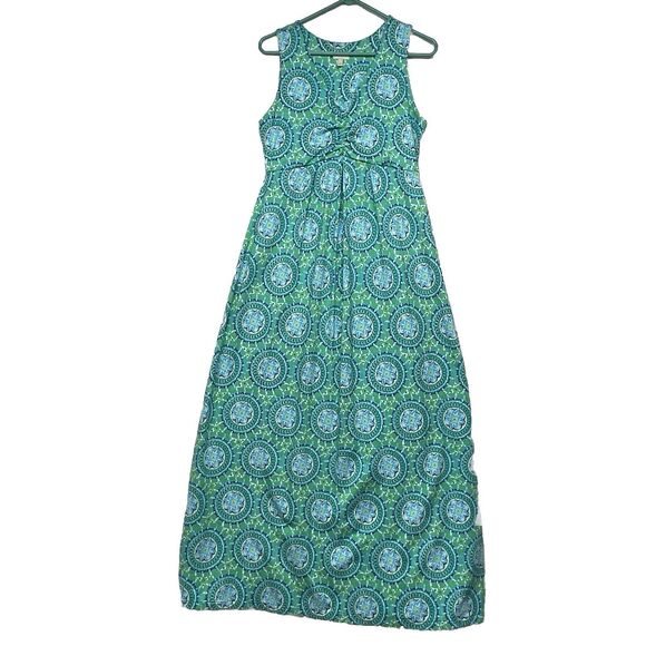 TALBOTS Women's MEDIUM P -Maxi Dress Green medallion Print Empire Waist Sundress - Picture 1 of 7